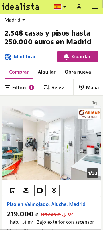 Real listings up to €150k in Madrid