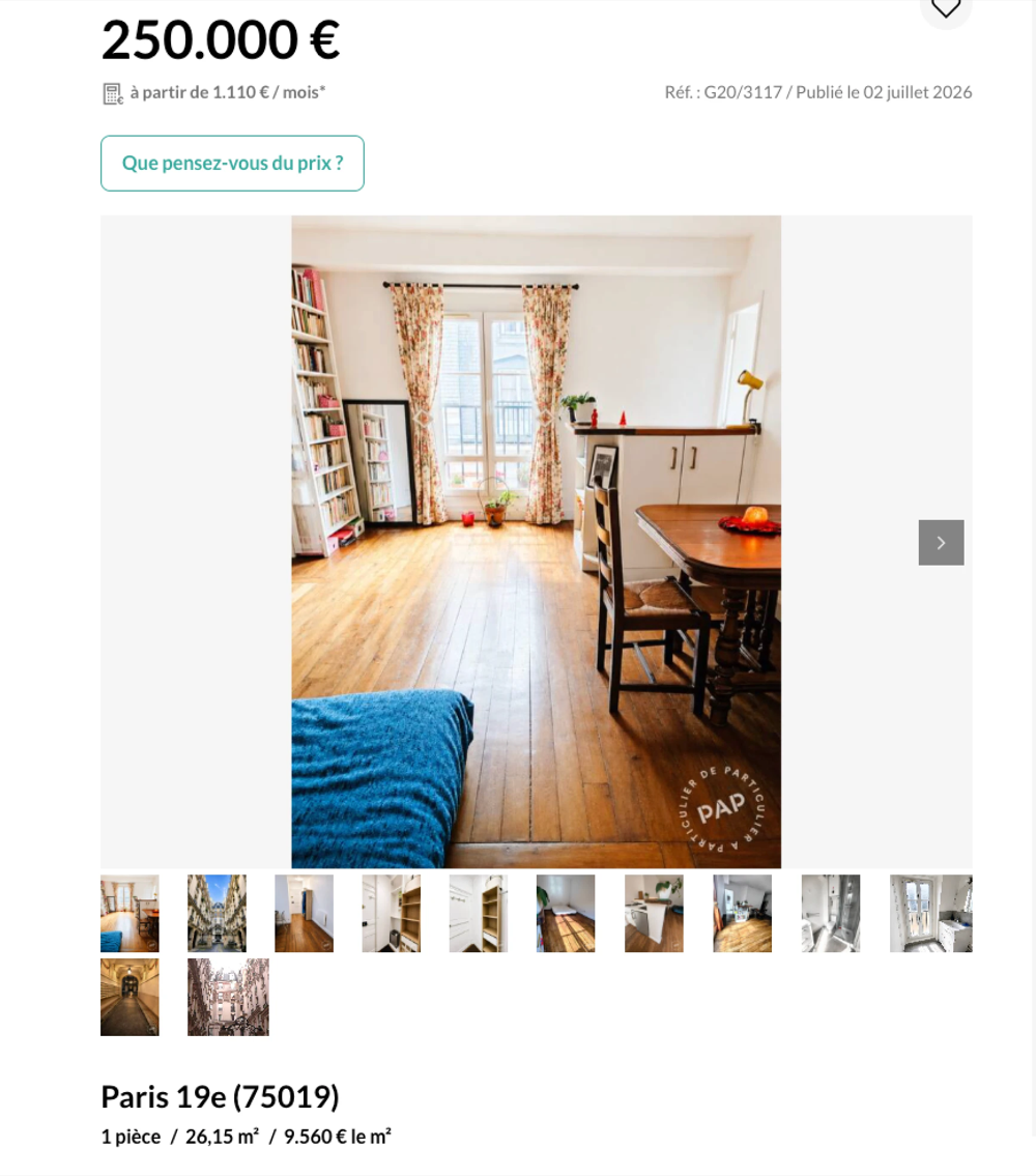 Real listings up to €150k in Paris